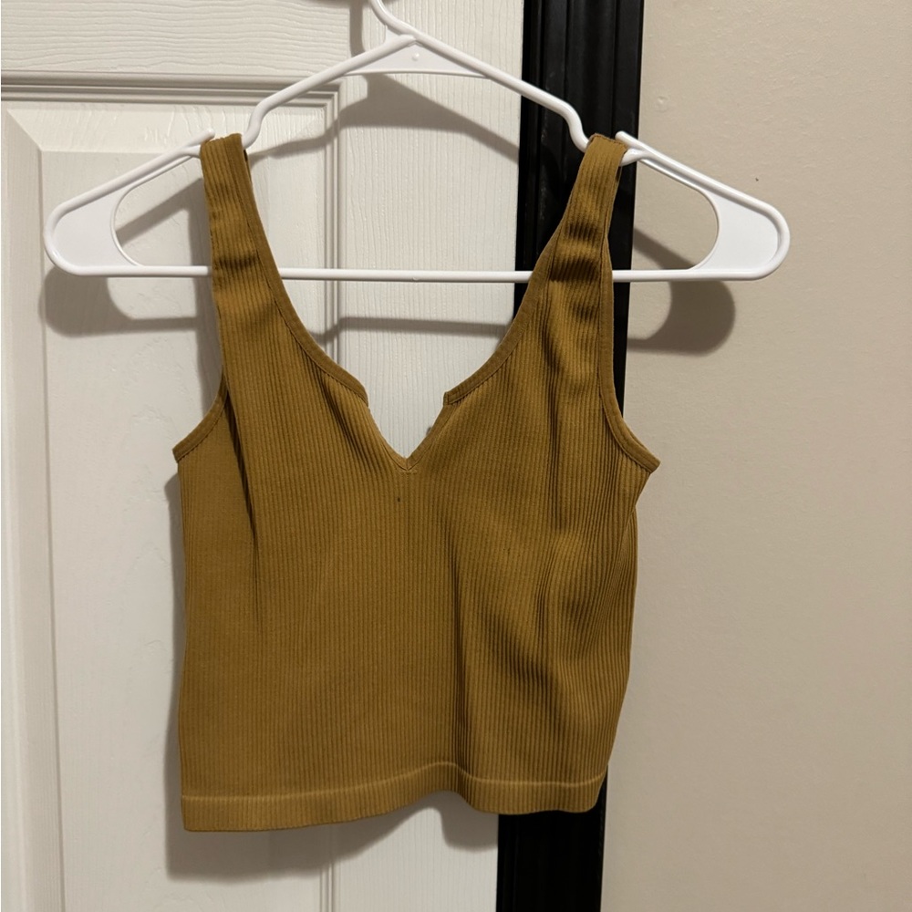 Mustard yellow ribbed cropped tank from Buckle